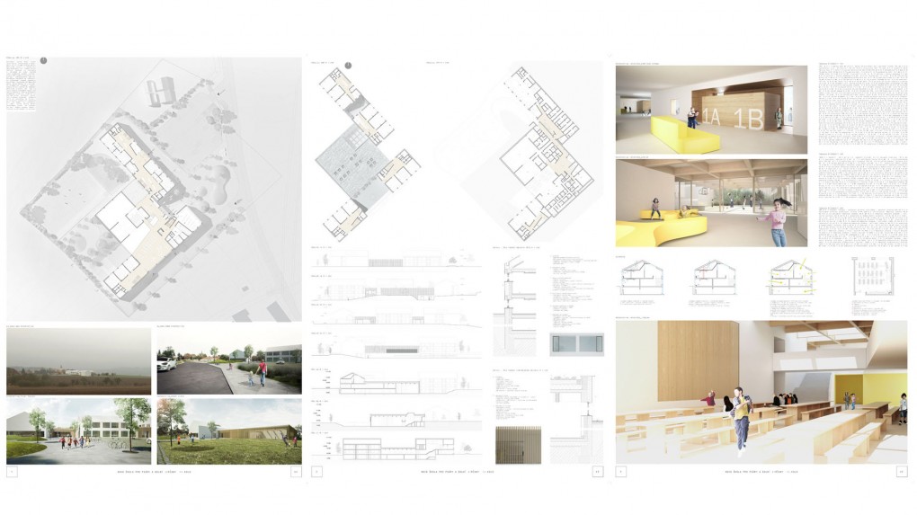 43 1.cena - RAP partners s.r.o. architekti Ing.arch. Ondřej Píhrt Ing.arch. Mojmír Ranný Ing.arch. Štefan Šulek Ing.arch. Ondřej Laciga Bc. Filip Rašek Ing.arch. Pavel Směták Porota ocenila u tohoto návrhu jednoduché kontextuální hmotové a urbanistické řešení s vhodným použitím archetypálních prvků. Měřítkově příznivá velikost školy v daném prostředí s dobrou vazbou na historické centrum obce.  Jasné a přehledné dispoziční řešení obou stupňů, provázané společnými prostorami s ambicemi komunitního centra. Vhodné odlišení výukových prostor pro první a druhý stupeň.  Jednoduchý čistý vnější výraz školy, zajímavé nápady v interiéru i příjemné řešení vnějších pobytových prostor společně vytvářejí předpoklad vzniku přívětivého prostředí pro výuku i ostatní volnočasové aktivity. 